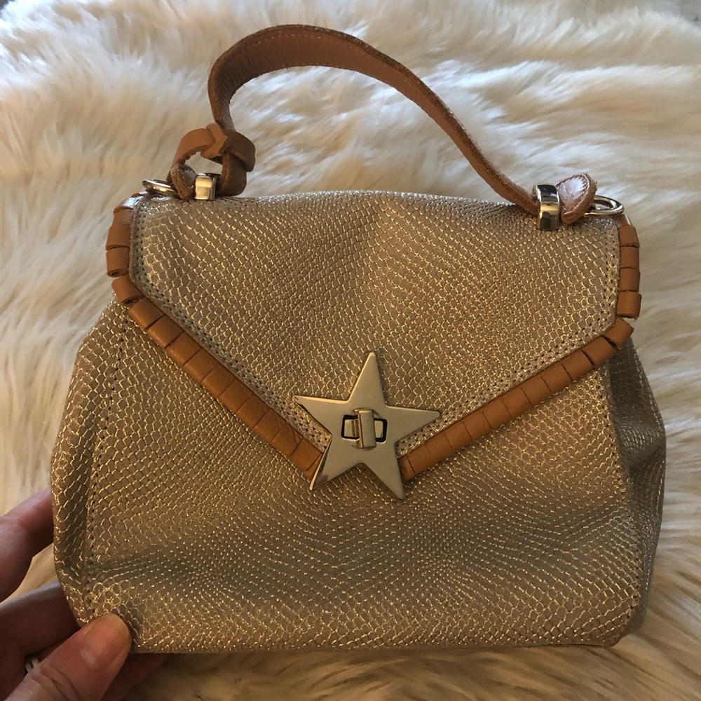 Giorgia Milani gold shimmer and tan leather hand bag